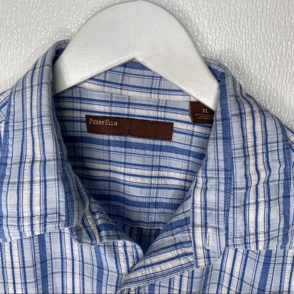PERRY ELLIS Blue Plaid Textured Shirt Size XL - Picture 3 of 6
